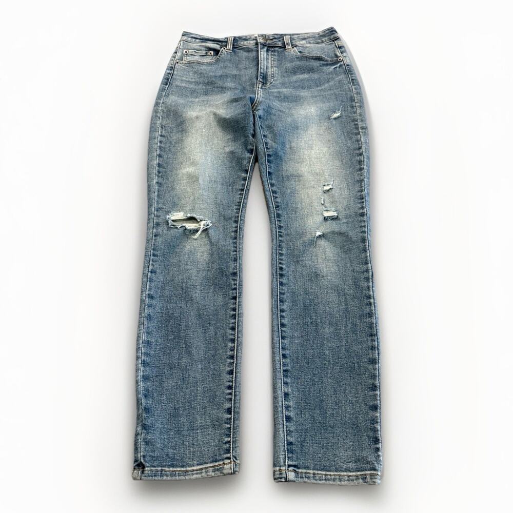 Pistola Womens Blue Distressed High-Rise Straight Leg Jeans Dark Wash Denim 29